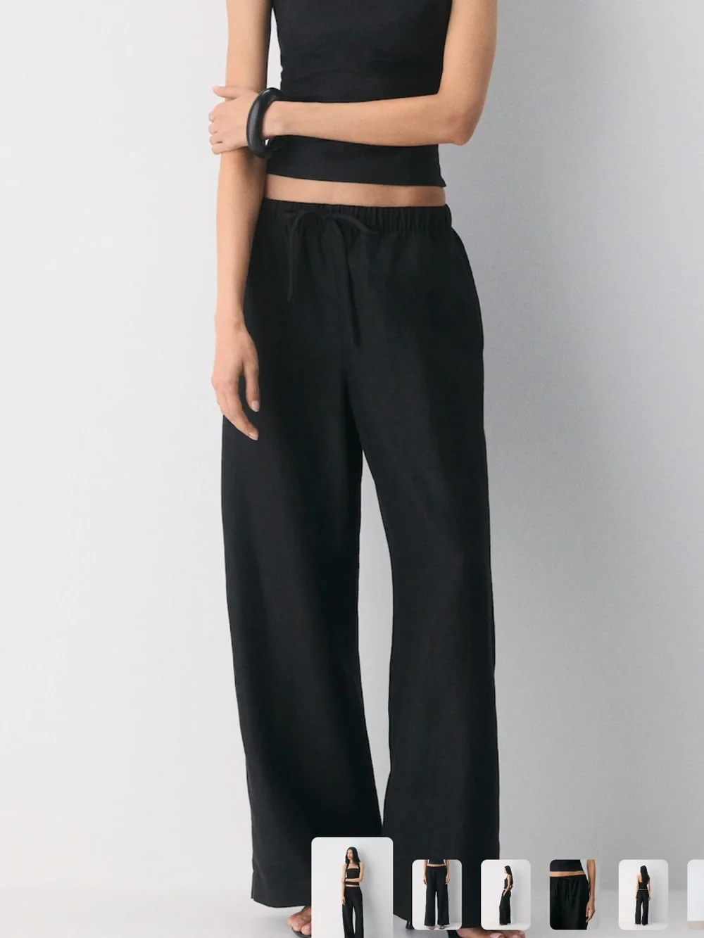 Aritzia Women's Black Wide-Leg Drawstring Pants linen